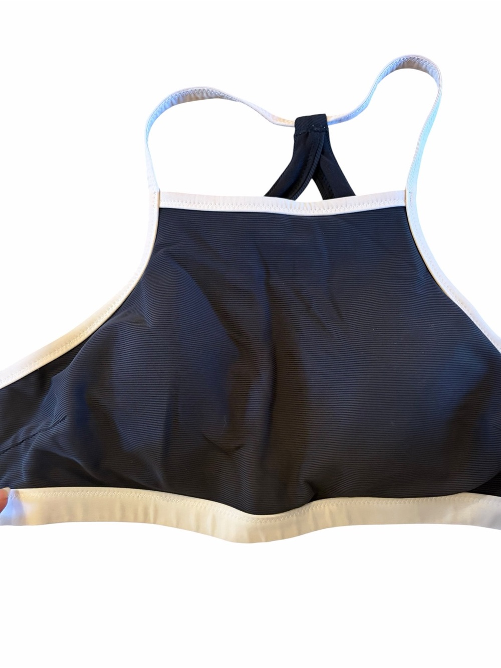 ATHLETA Cloudbreak Rib Strappy High Neck Bikini Top Black White Trim - Picture 3 of 6